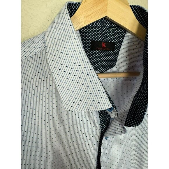 BC Collection Button Up Shirt Mens Size Large Blue White Blue Short Sleeve - Picture 6 of 11